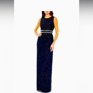 🆕Mac Duggal Upscale Shimmer Sheath Column  Brand New Midnight Blue 93603⭐️